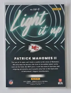 Panini 2022 Donruss Optic Light It Up Patrick Mahomes II #LU-2 Chiefs NFL - Image 2