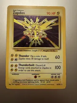 Pokemon TCG Zapdos Holo 16/102 Rare Card Base Set 1999 Ken Sugimori - Image 1