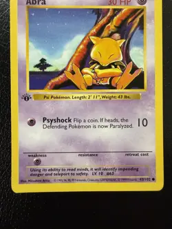 Pokemon Card Abra 1st Edition Base Set Shadowless 43/102 LP - Image 3