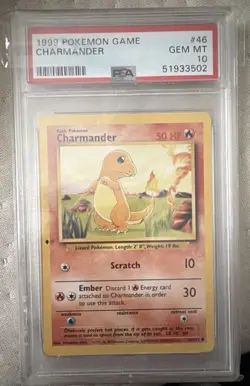 1999 Pokemon Game PSA 10 Gem Mint Charmander #46 Squirtle #63 Bulbasaur #44 Lot - Image 1