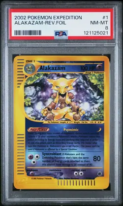 2002 POKEMON EXPEDITION #1 ALAKAZAM-REVERSE FOIL PSA 8 - Image 1