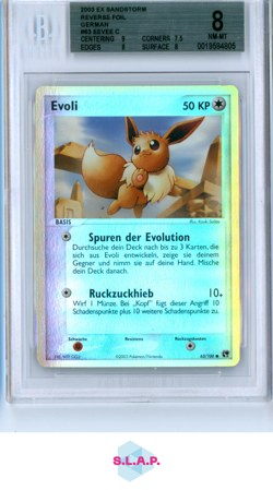EEVEE C 2003 POKEMON-E EX SANDSTORM REVERSE FOIL GERMAN 63 BGS 8 - Image 1