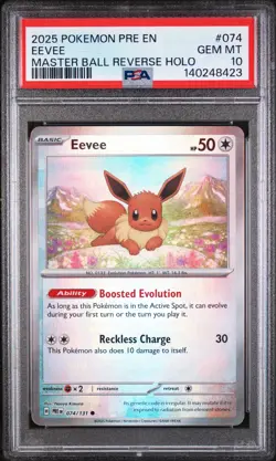 2025 POKEMON PRE EN-PRISMATIC EVOLUTIONS MASTER BALL REVERSE HOLO EEVEE PSA 10 - Image 1