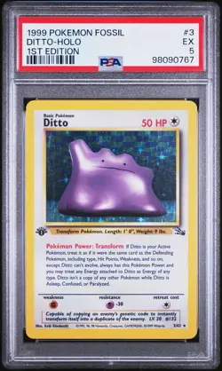 1999 Pokemon Fossil #3 Ditto PSA 5 Excellent Holo 1st Edition EX WOTC LPU 1ST ED - Image 1