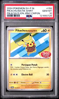 2024 POKEMON INDONESIAN SV-P PROMO #155 PIKACHU IN BATIK SHIRT PSA 10 - Image 1