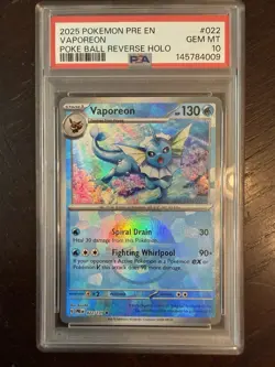 Pokemon Vaporeon Prismatic Evolutions Poke Ball Pattern 22/131 PSA 10 Low Pop! - Image 1