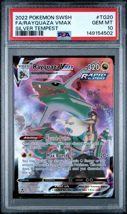 2022 Pokemon Sword & Shield Silver Tempest RAYQUAZA VMAX #TG20 PSA 10 Gem Mint - Image 1