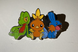 Pokemon Metal Enamel Pin Treecko Torchic Mudkip Hoenn Starters from Tin - Image 1