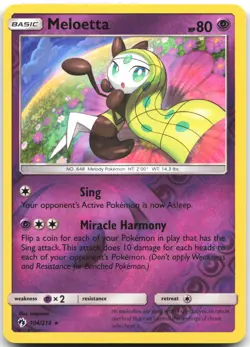 Meloetta 104/214 Rare Lost Thunder Pokemon Reverse Holo Near Mint - Image 1
