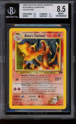 2000 Pokemon Blaine's Charizard Gym Challenge Unlimited Holo #2 BGS 8.5 - Image 1