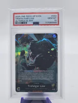 PSA 10 One Piece CCG Trafalgar Law Royal Blood Foil OP10-022 Alt Art Leader - Image 1