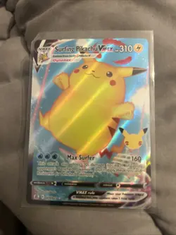 Pokemon TCG Surfing Pikachu VMAX Holo Full Art Card 009/025 Celebrations - Image 1