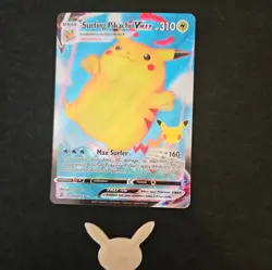 Pokemon TCG Surfing Pikachu VMAX Holo Card 009/025 Celebrations 25th Anniversary - Image 1