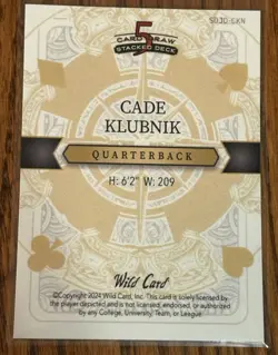 2024 Wild Card 5 Card Draw Cade Klubnik Black & Gold Lava #1/1 Clemson Tigers - Image 2