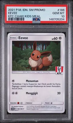 2021 Pokemon Indonesia KFC Chaki Kids Meal Promo Eevee #186/SM-P PSA 10 - Image 1