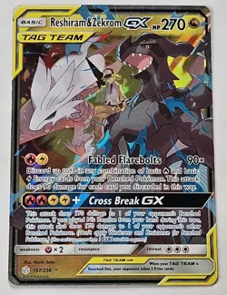 Reshiram & Zekrom GX 157/236 Sun and Moon Cosmic Eclipse Holo - Pokemon Card - Image 1
