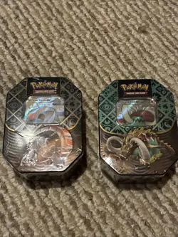 Pokemon Paldean Fates 2 Tins Iron Threads Ex & Great Tusk Ex - Image 1