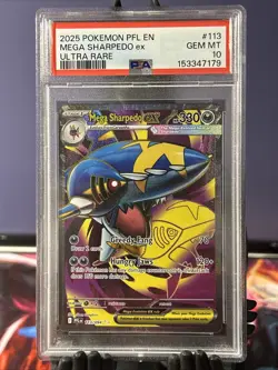 2025 POKEMON PFL EN-PHANTASMAL FLAMES ULTRA RARE #113 MEGA SHARPEDO EX PSA 10 - Image 1