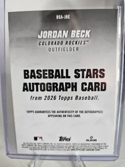 JORDAN BECK 2026 Topps Series 1 BASEBALL STARS AUTO BSA-JBE Rockies - Image 2