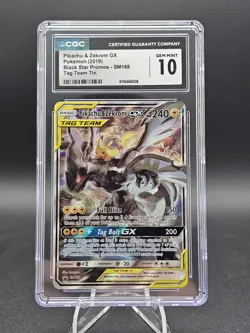 CGC 10 GEM MINT Pikachu & Zekrom GX 2019 Black Star Promos SM168 Pokemon Card - Image 1