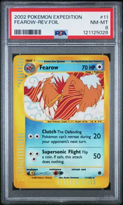 2002 POKEMON EXPEDITION #11 FEAROW-REVERSE FOIL PSA 8 - Image 1
