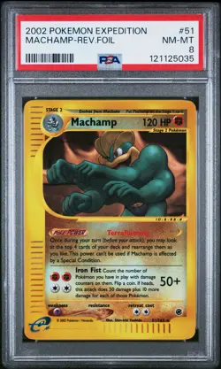 2002 POKEMON EXPEDITION #51 MACHAMP-REVERSE FOIL PSA 8 - Image 1