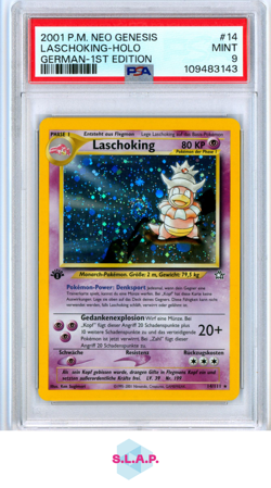LASCHOKING-HOLO GERMAN-1ST EDITION POKEMON GERMAN NEO GENESIS 2001 14 PSA 9 - Image 1