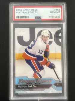 2016-17 Upper Deck Mathew Barzal Young Guns #458 Rookie RC PSA 10 Gem Mint - Image 1