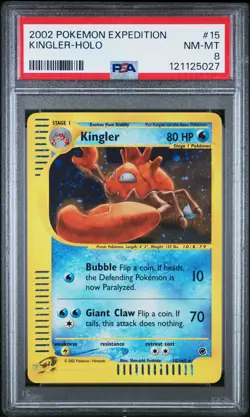 2002 POKEMON EXPEDITION #15 KINGLER-HOLO PSA 8 - Image 1