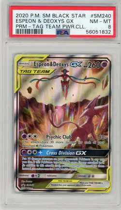2020 POKEMON SM BLACK STAR PROMO - TAG TEAM POWERS COLL ESPEON & DEOXYS GX PSA 8 - Image 1