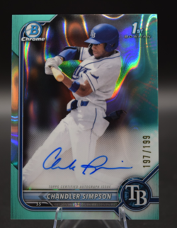 2022 Bowman Draft Chandler Simpson 1st Aqua Lava Auto /199 Tampa Bay Rays - Image 1