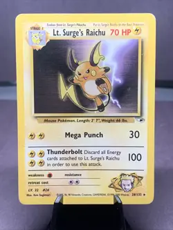 Pokemon TCG Lt. Surge's Raichu 28/132 Gym Heroes Set Non Holo Rare 2000 VTG WOTC - Image 1