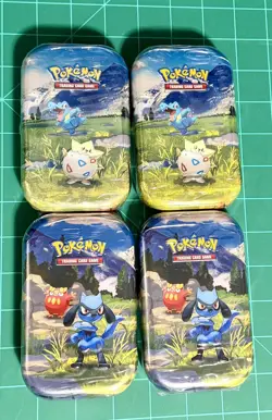 Pokemon TCG Mini Tin – Riolu & Darumaka –LOT OF 4- Unopened- Collectable Tin - Image 1
