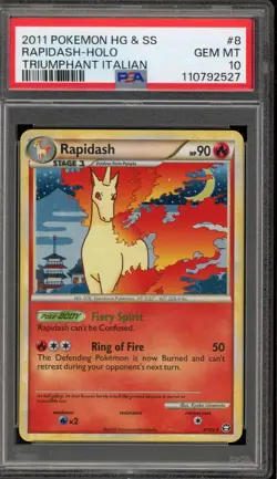 Pokemon Rapidash Triumphant MISLABELED AS ITALIAN Holo Rare #8 PSA 10 Gem Mint - Image 1