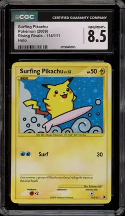 Pokemon Surfing Pikachu Rising Rivals Holo Secret Rare #114 CGC 8.5 - Image 1