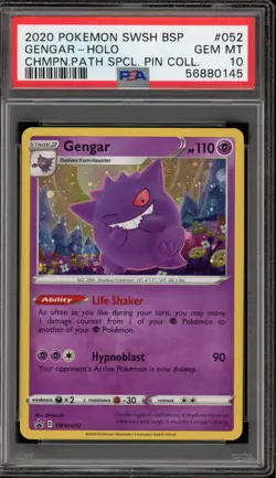 Pokemon Gengar Champion's Path Special Pin Coll. Holo Promo SWSH052 PSA 10 - Image 1