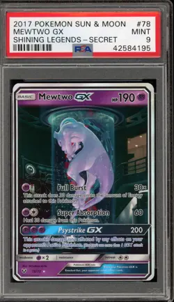 Pokemon Mewtwo GX Shining Legends Secret Rare #78 PSA 9 Mint - Image 1