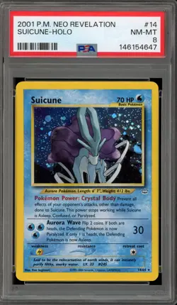 Pokemon Suicune Neo Revelation Unlimited Holo Rare #14 PSA 8 - Image 1