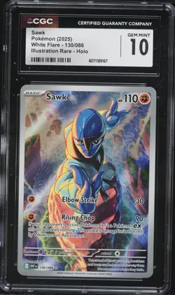 Pokemon Sawk 130/086 White Flare Illustration Rare Graded CGC 10 Gem Mint - Image 1