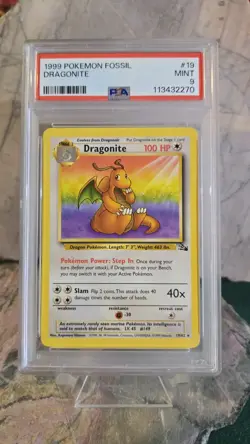 1999 Pokemon Fossil Dragonite #19 Graded PSA 9 MINT - Image 1