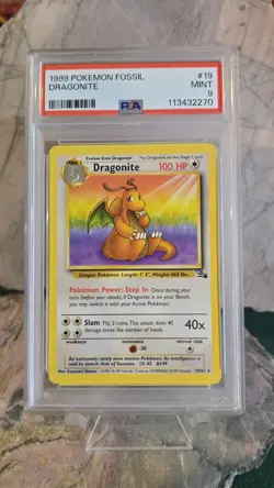 1999 Pokemon Fossil Dragonite #19 Graded PSA 9 MINT - Image 2