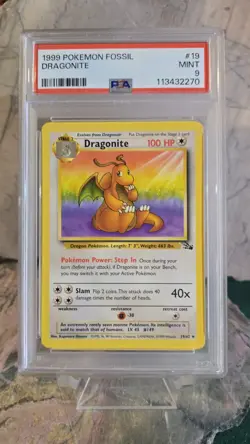 1999 Pokemon Fossil Dragonite #19 Graded PSA 9 MINT - Image 3