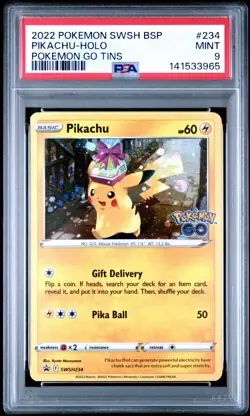 Pikachu SWSH234 PSA 9 Mint Holo Bleed Pokemon Go Tins Promo Card Swirl 🌀🔥🔥 - Image 1