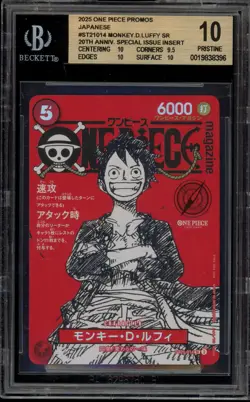 One Piece CCG Monkey.D.Luffy 20th Ann. Insert Japanese Promo ST21-014 BGS 10 - Image 1