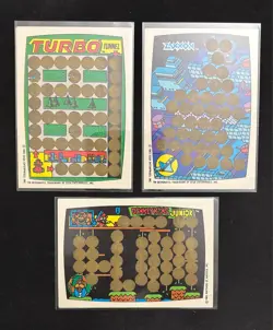 Set of 3 1983 Topps Scratch-Off Trading Cards- Turbo, Zaxxon, Donkey Kong Junior - Image 1