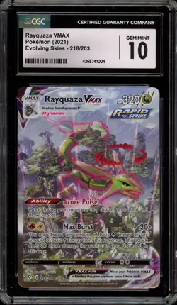 Pokemon Rayquaza VMAX Evolving Skies Secret Rare Full Alt Art #218 CGC 10 - Image 1