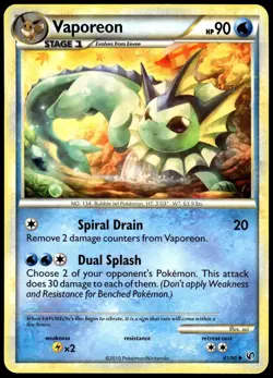 Vaporeon 41/90 Uncommon HGSS Undaunted Pokemon LP - Image 1