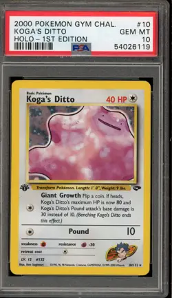 Pokemon Koga's Ditto Gym Challenge 1st Edition Holo Rare #10 PSA 10 Gem Mint - Image 1