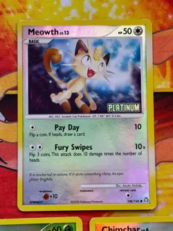 Pokemon (3) Card Lot Platinum Stamp BK Promos - Meowth / Chimchar / Turtwig LP - Image 2