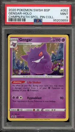 Pokemon Gengar Champion's Path Special Pin Coll. Holo Promo SWSH052 PSA 9 Mint - Image 1